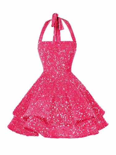 RSOETOO Sequin Short Homecoming Dress for Teen Sparkly Halter Prom Sweet 16 Dresses RO2342