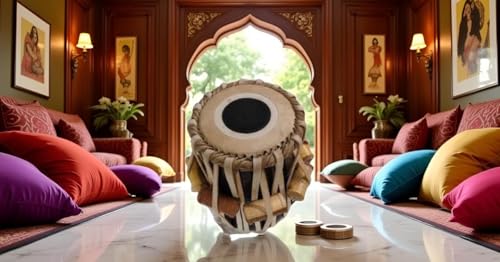 Image of Hand-made Tuned Dayan Tabla with Cushions and Covers, Special Handmade Puddis (drum-heads)