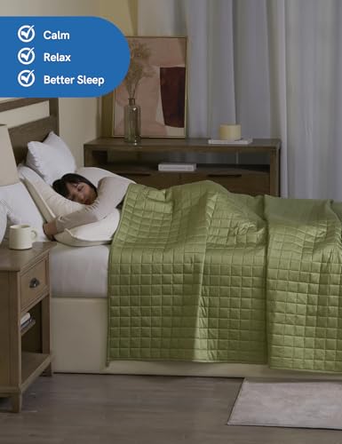 Image of YnM Cooling Weighted Blanket for Adults, 10lbs Heavy Bed Throw for One Person of 90lbs, Perfect for Hot Sleepers or Warm Climates with Rayon /Glass Beads(48x72 Inches,Twin /Full Bed, Matcha Green)