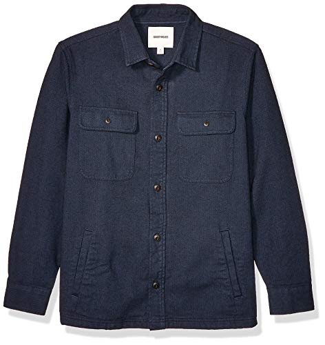 Amazon Brand - Goodthreads Men's Heavyweight Flannel Shirt Jacket, Navy Herrinbone Medium