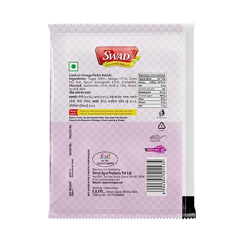 Image of SWAD Delicious and Tangy Traditional Sweet Gor Keri Pickle Chutney / Sweet and Sour Mango / Khatti Meethi Aam Chatni - 40 Gm (Pack of 50)