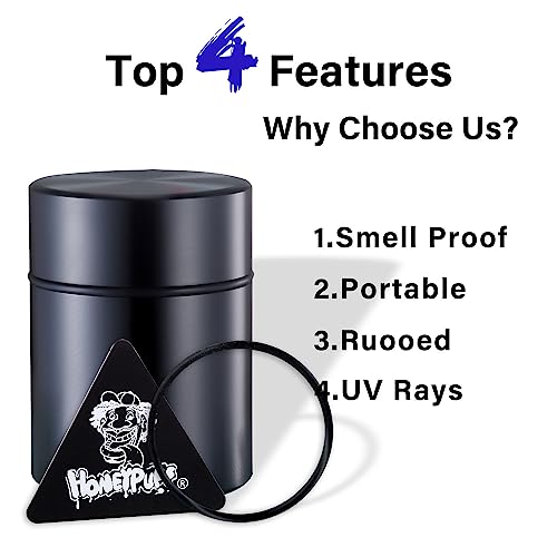 Honeypuff 26ML Stash Jar - Airtight Water Proof Smell Proof Ultraviolet Aluminum Herb Container Bottle With Rubbler Ring (Silver)