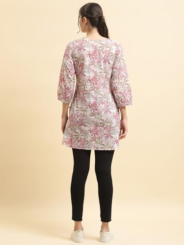 Image of Shree Women Liva (Rayon) White Floral Print Kurta