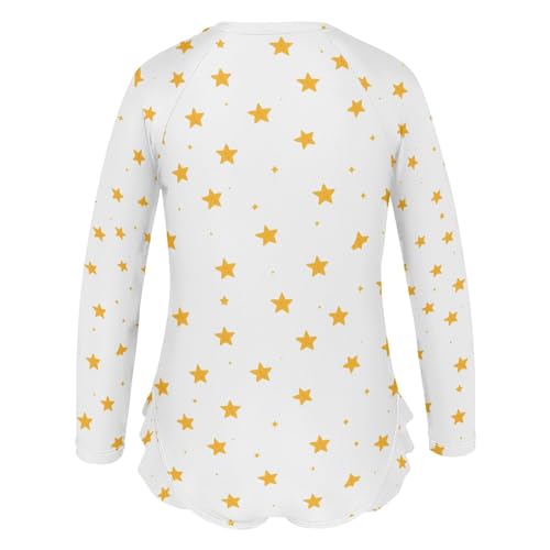 Cute Yellow Stars Girls Long Sleeve Swimsuit UPF 50+ Rashguard Swimwear One Piece Bathing Suit for 3-12 212210312