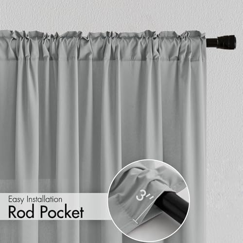 Image of MIULEE Grey Semi Sheer Privacy Curtains Drapes 2 Panels 52W x 63L | Semi sheer privacy, non-see-through, light filtering, fits kitchen, bathroom, bedroom