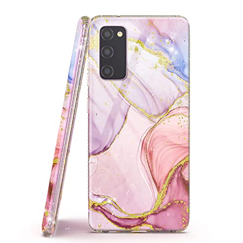 Coque pour Samsung Galaxy S20 FE/S20 FE 5G, Marbre Glitter Paillette Silicone Antichoc Étui Housse Brillant Ultra Mince Léger Lustré PC Translucide TPU Anti-Rayures Bumper Protection Case - Pink