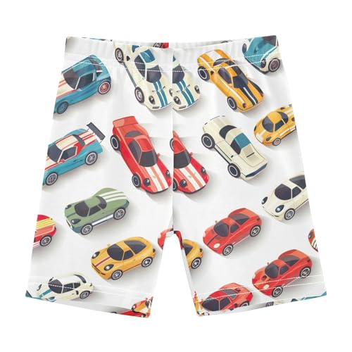 CHIFIGNO Girl's Cotton Bike Shorts Kids Cartwheel Shorts Under Dress Dance Short Cute Cartoon Cars White 5T