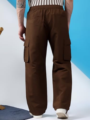 Image of KOTTY Men's Solid Mid Rise Utility Pocket Button Willow Blue Regular Cargo