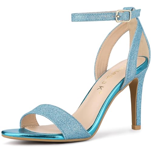 Allegra K Women's Glitter Ankle Strap Stiletto High Heel Lake Blue Sandals 7.5 M US
