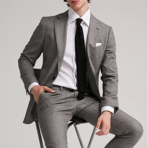 Plaid Men Suits Business Formal Gray Men's Suit Set Gentleman Casual Groom Wedding Blazers Suit Jackets(54 Code) - Image 3