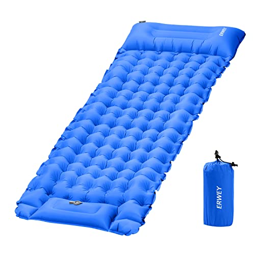 ERWEY Camping Isomatte 200x70 cm Aufblasbare Luftmatratze mit Fußpumpe & Kissen Wasserdicht...
