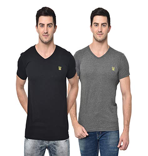 Image of Mack Jonney - Regular Fit Cotton Blended T-Shirts for Men (Pack of 2)-V 0002-P