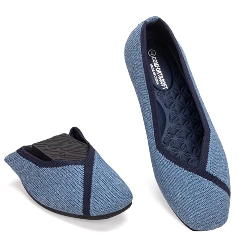 Image of Frank Mully Women Square Toe Flat Shoes Comfortable Knitted Flats | Walking Shoes