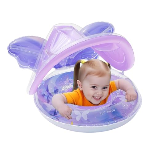 Flotadores de piscina inflables para niños, flotadores de con capota para el sol, flotadores de agua para niños, para exteriores, en el jardín, en el lago, en verano, para jugar y nadar