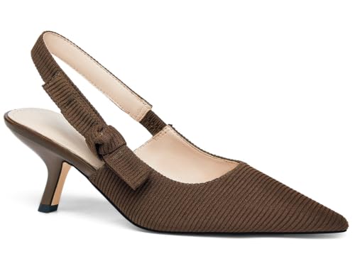 Image of Coutgo Womens Slingback Kitten Heels Closed Pointed Toe Bowknot Knitted Slip On Work Pumps Dress Shoes