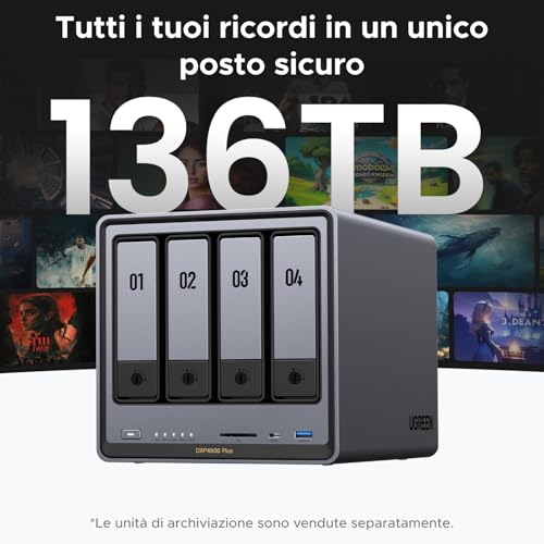 NASync DXP4800 Plus, NAS desktop a 4 bay, CPU Intel Pentium Gold 8505 a 5 core, RAM DDR5 da 8 GB, SSD da 128 GB, 1 * 10 GbE, 1 * 2,5 GbE, 2 * slot M.2 NVMe, HDMI 4K (senza disco) - Powerline - Immagine 3