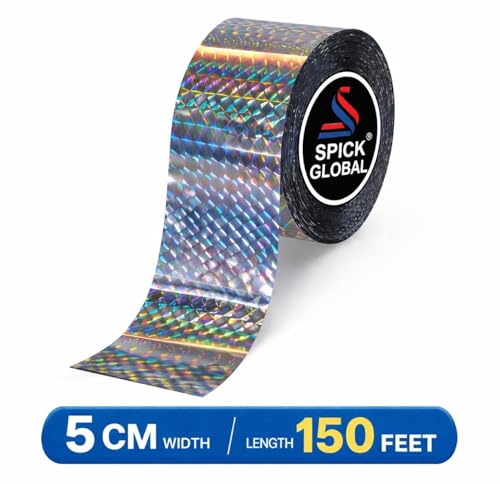 Image of Bird Scare Tape Ribbon | 5cm x 150 feet Rolls | Double Sided Reflective Ribbon | Keeps Birds Away for House, Garden, Outdoor Spaces (Diamond Prism)