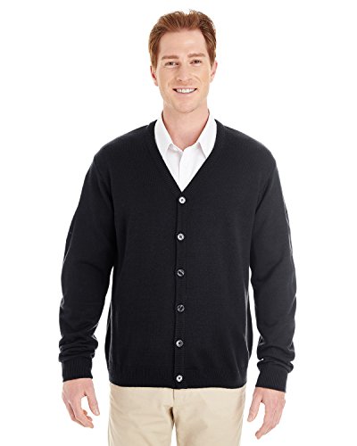 Harriton Mens Pilbloc V-Neck Button Cardigan Sweater (M425) -BLACK -3XL