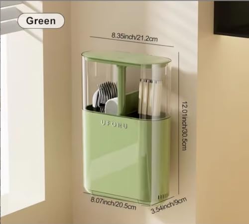 Image of Bayleef Premium Cutlery Organizer with Lid - Luxury Kitchen Utensil Holder with Ventilation & Drain Tray for Spoons, Forks, Knives & Chopsticks