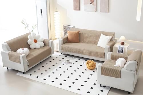 Image of Fashion Throw Quilt-Fully Covered 5 Seater Anti-Slip Quilted Sofa Covers for Living Room Sofa Slipcovers Furniture Cover Home Decor Beige