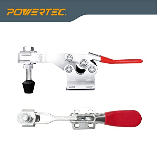 Image of POWERTEC Toggle Clamp Set for T track, 500 lbs Holding Capacity, 225D Quick Release lever clamp w /Mounting Plate for Woodworking Jigs and Fixtures, CNC Machine, Drill Press, Table Saw Sled (71819)