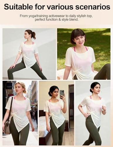 Image of Venzina Womens Plus Size Summer Cover Up Shirt - Cooling Ice Silk Sheer Mesh Top, Loose Fit Tummy Control Slimming Long Sleeve Shirt for Yoga, Beach and Casual Wear-Milky White -L