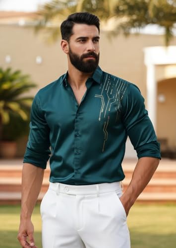 Image of IndoPrimo Men's Stylish Satin Shirt for Party, Formal, Daily and Casual Wear Full Sleeve Shirt for Men