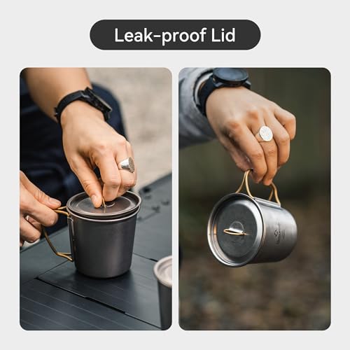 Thous Winds Titanium Cup, 450 ml, Camping Coffee Cup with Foldable Handle