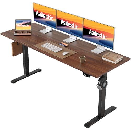 Image of Agilestic Electric Standing Desk, 63 x 24 Inches Height Adjustable Desk, Sit Stand up for Work Office Home, Ergonomic Rising Computer Table with Memory Preset, Dark Walnut