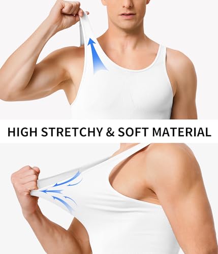 Compression Shirt Men Tank Top Undershirt Slimming Body Shapewear Tummy Control Gynecomastia Sleeveless White3