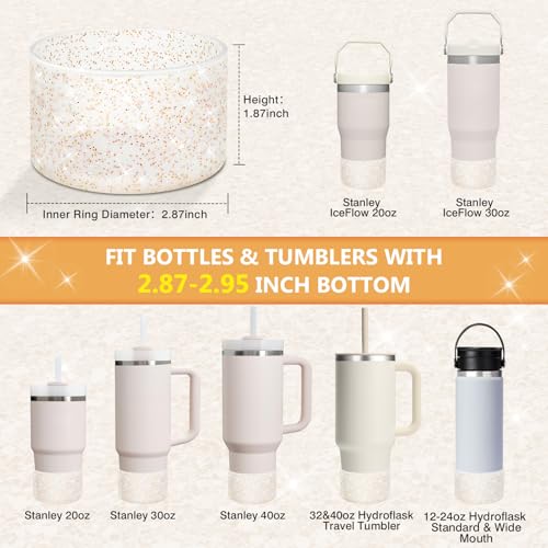 Image of WUQID Protective Bling Silicone Boot, Compatible with Stanley Tumbler 20-40oz & Hydro Flask Water Bottle 12-24oz and More Bottles /Tumblers Bottom of 2.83-2.95in, Glitter Reduces Dents Sleeve Cover