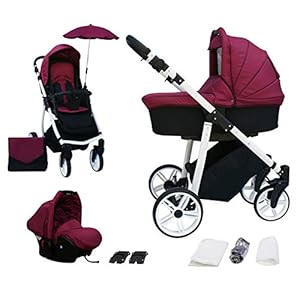 Skyline 3-in-1 combi-kinderwagen met een aluminium frame, babykuip, sportbuggy-opzetstuk en babyzitje (ISOFIX) (rode…