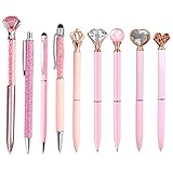 9 Pcs Pink Ballpoint Pens Set Metal Crystal Diamond Pens Glitter Pen Retractable Pens Girly Black Ink Ball Point Fancy Pen Gifts for Women Girl School Wedding Birthday Office Home Desk Supplies