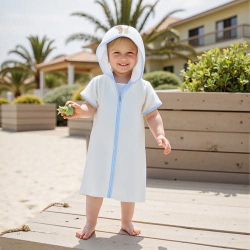 Image of Baby Girls Boys Terry Cloth Swim Cover Up Zip Up Hooded Bathing Suit Coverup Wraps Kid Summer Pool Beach Swimsuit