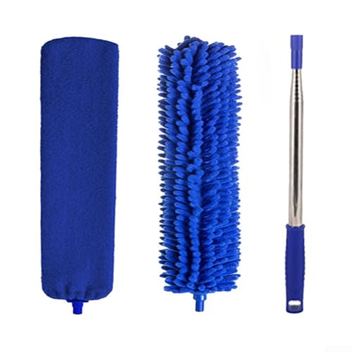 Gdfnmogo Spolverino telescopico estensibile con panno in microfibra lavabile per fessure del soffitto e ragnatele, set di 3 spazzole per la pulizia con gancio per angoli alti, pareti e mobili (5)