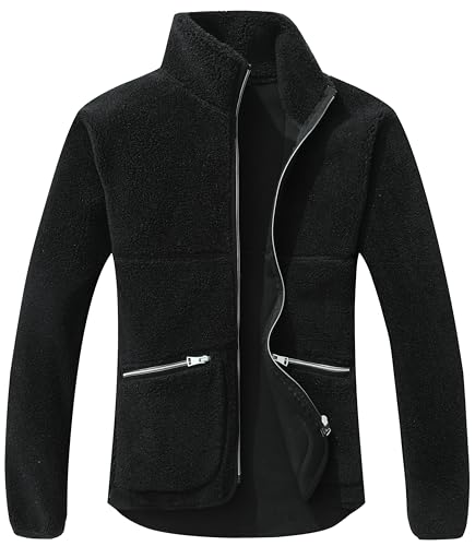 GIMECEN Women's Fuzzy Fleece Jacket Long Sleeve Zip Up Sherpa Coat Soft Polar Outerwear with Zipper Pockets