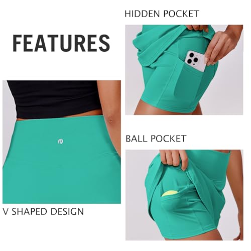 Image of PINSPARK Womens Tennis Skirt High Waisted Golf Skort with 2 Pockets Stretchy Athletic Skirts for Workout Pickleball Running