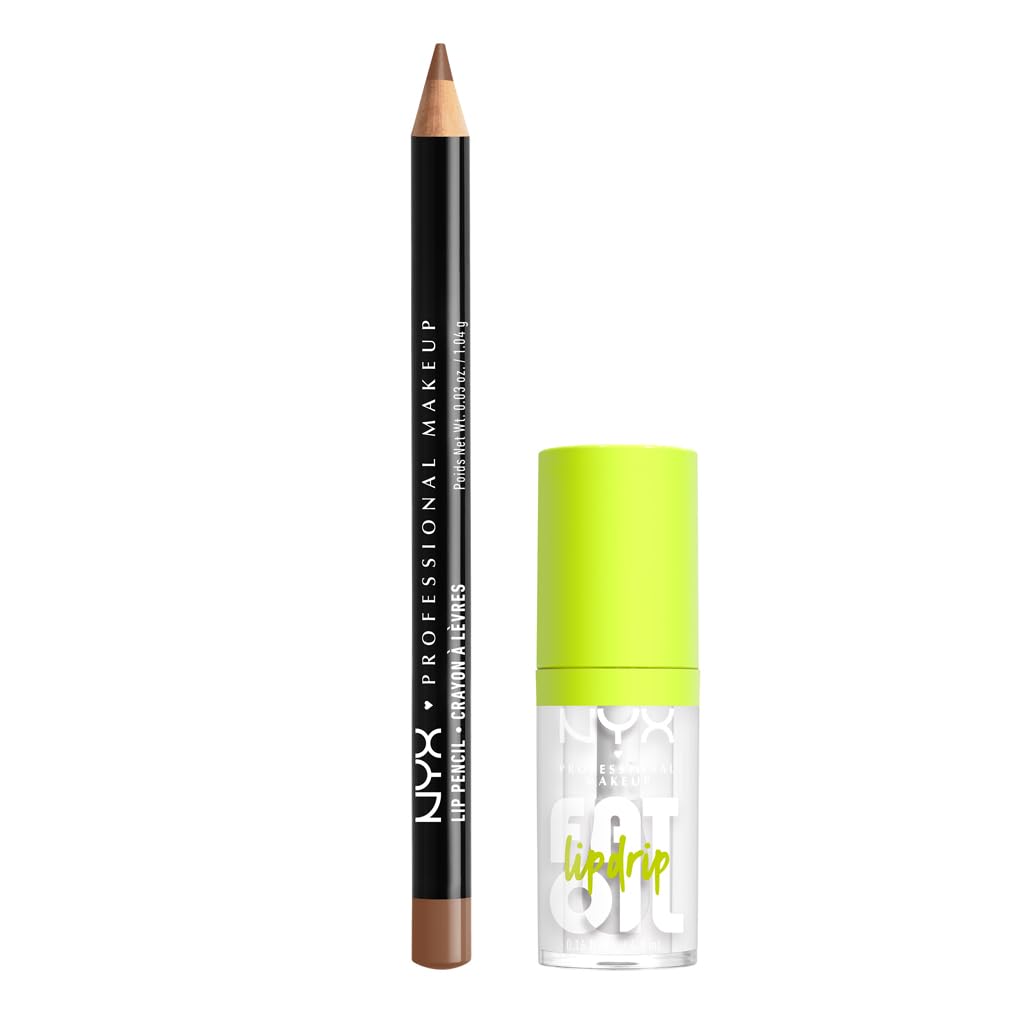 NYX Professional Makeup Lip Artist Kit, Lippen-Makeup-Set bestehend aus Slim Lip Pencil Lipliner, Farbe 855 Nude Truffle, und Fat Oil Lip Drip Lipgloss, Farbe 01 My Main