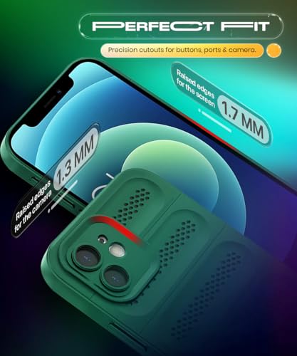 Image of WOW IMAGINE Ultimate Silicone Back Cover Case for iPhone 12 | Heat Dissipation Thin Soft TPU | 360 Camera Protection | Breathable Cooling Holes - Forest Green