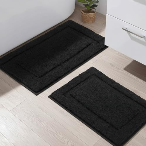 SHACOS Super Soft Black Bathroom Rugs Set of 2 Pieces