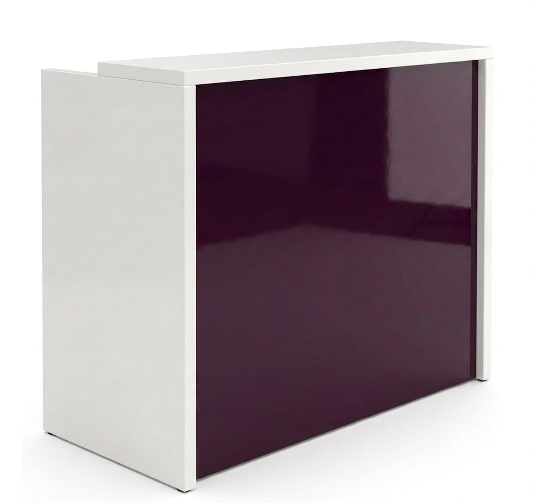 Mostrador de Recepción Blanco y Morado Brillo, Mueble de Oficina de recepción. Mostrador de recepción con Estante Interior (80cm Ancho)