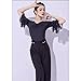 Yhhsgscr Women's Medium Sleeve Latin Dance Tops V Neck Tango Ballroom Dancing Clothing Training Outfit for Rumba Slim Fit,Black,XL