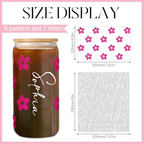 Image of Glenmal 8 Sheets UV Dtf Cup Wrap Transfer Stickers Gifts DIY Flower Daisy Personalized Letters Wrap Transfer Stickers for Women Nurse Glass Cups Bottle Wood Crafts Decals(Light Color)
