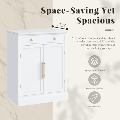 Image of Modern Freestanding Kitchen Pantry,Buffet Food Storage, Coffee Bar Cabinet with Drawer, 2 Adjustable Shelves and 2 Door Shelves for Dining, Kitchen, White (White + MDF + Farmhouse)