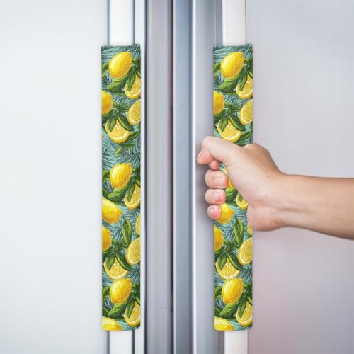 Image of Pardick Refrigerator Door Handle Covers Set of 2, Lemon Flowers Fridge Handle Covers Appliance Handle Covers Protector for Microwave Oven Stove Dishwasher, Keep Your Kitchen Appliance Clean