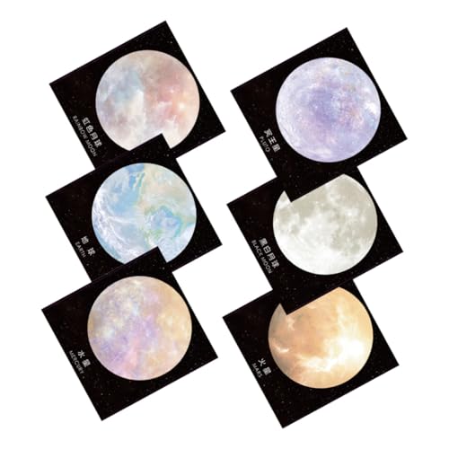 HORIALENCE 6個 星球シリーズ丸型付箋 コーディネート かわいい惑星デザイン 自己粘着式メモパッド オフィス 学校用ノート紙