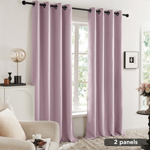 Image of Deconovo Thermal Insulated Window Treatments Blackout Curtains Grommet Top Curtains for Kids Room 52W x 84L Inch Lavender 2 Panels