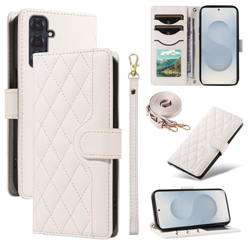For Samsung Galaxy S25/S24 ケース 手帳型 ギャラクシーS25 ケース ショルダー Galaxy S25 ケース 肩掛け SC-51F/SCG31 カバー 財布型 カード収納 横置き機能 耐衝撃 携帯カバー ストラップ付き(パールホワイト)のサムネイル