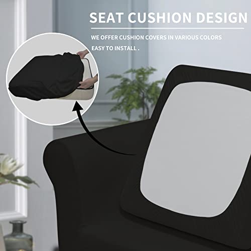 Image of Easy-Going 2 Pieces Stretch Sofa Slipcover for Armchair Washable | Spandex Soft Fitted Sofa Couch Cover for Living Room Washable Furniture Protector with Bottom Kids Pet Black