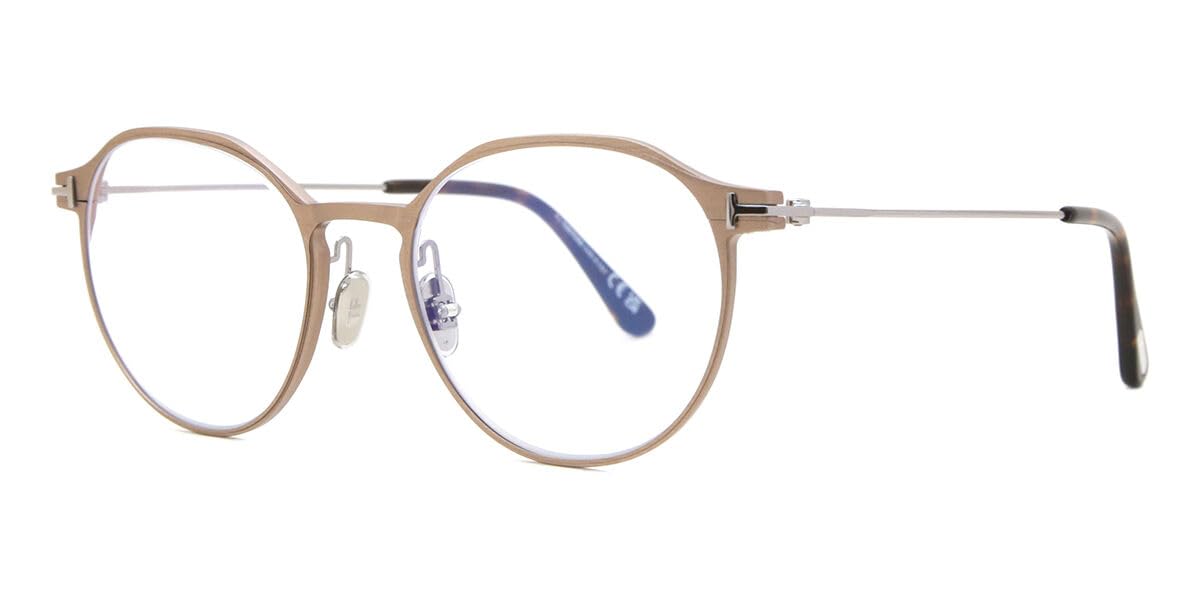 Tom Ford Eyeglasses FT 5866 -B 035 Matte Light Bronze, Shiny Ruthenium, t Logo